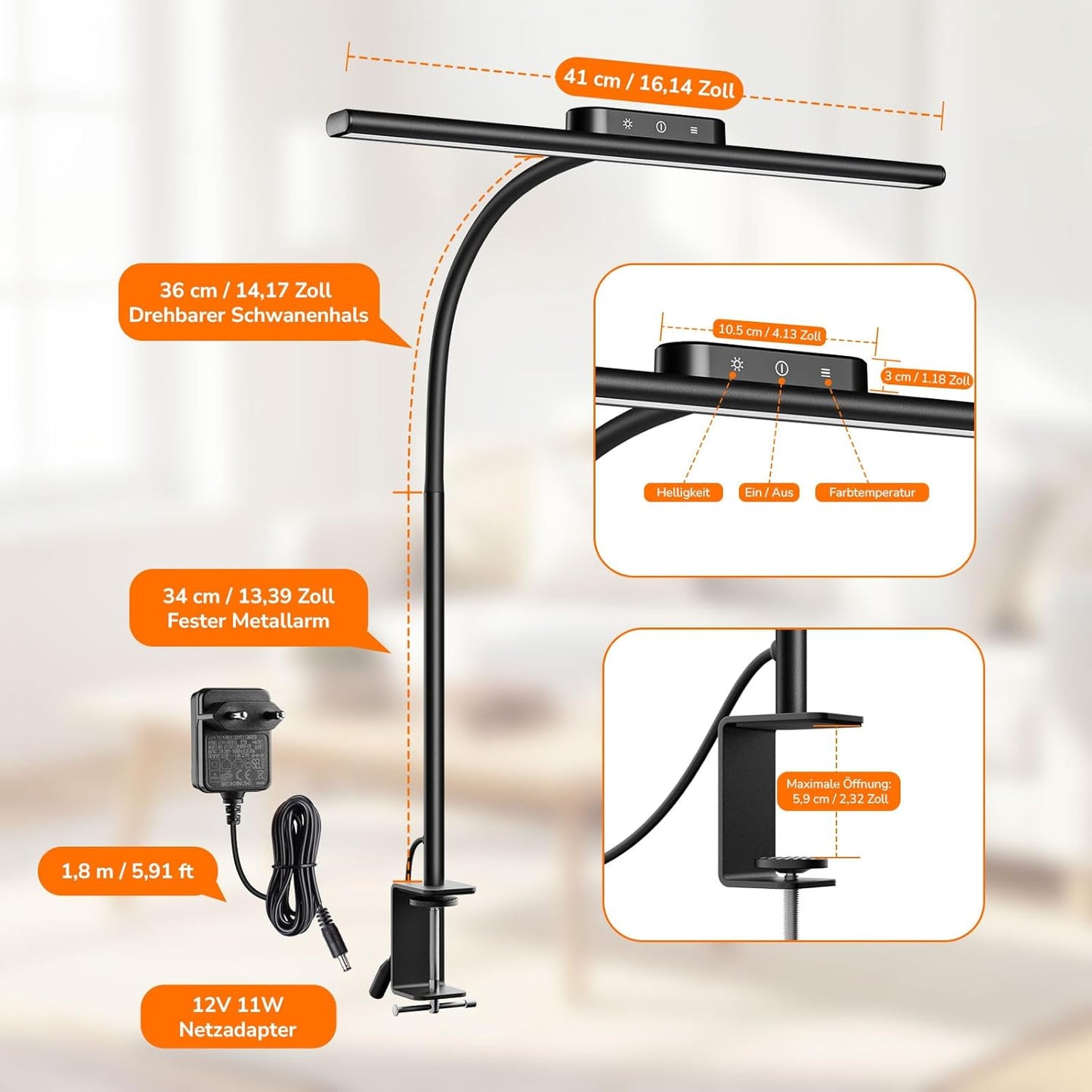 Lepro 11W Schreibtischlampe Dimmbar Black