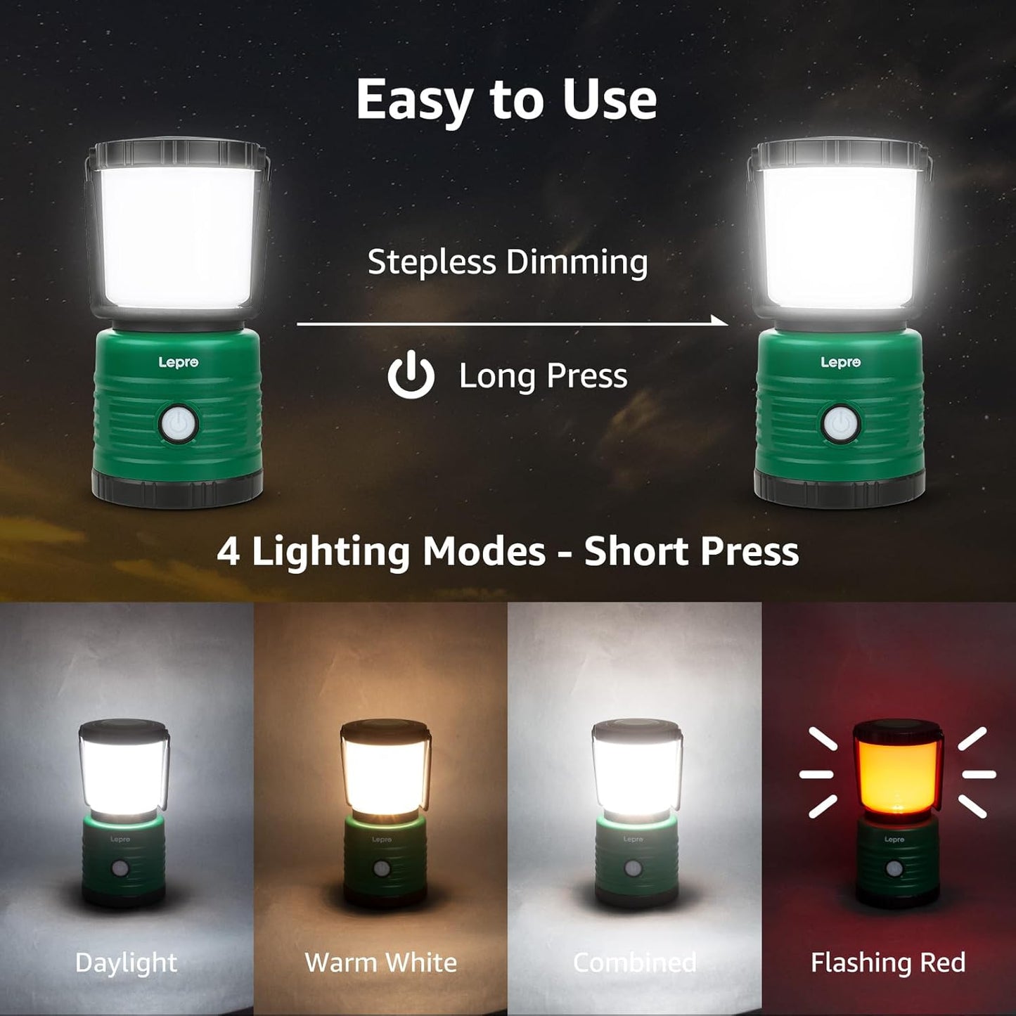 Lepro Campinglampe, Super Hell 1500 Lumen Außenleuchten, 4 Leuchtmodi batteriebetriebene Suchscheinwerfer, wasserfeste Notfallleuchte für Stromausfällen, Wandern, Notfall, Angeln und so weiter