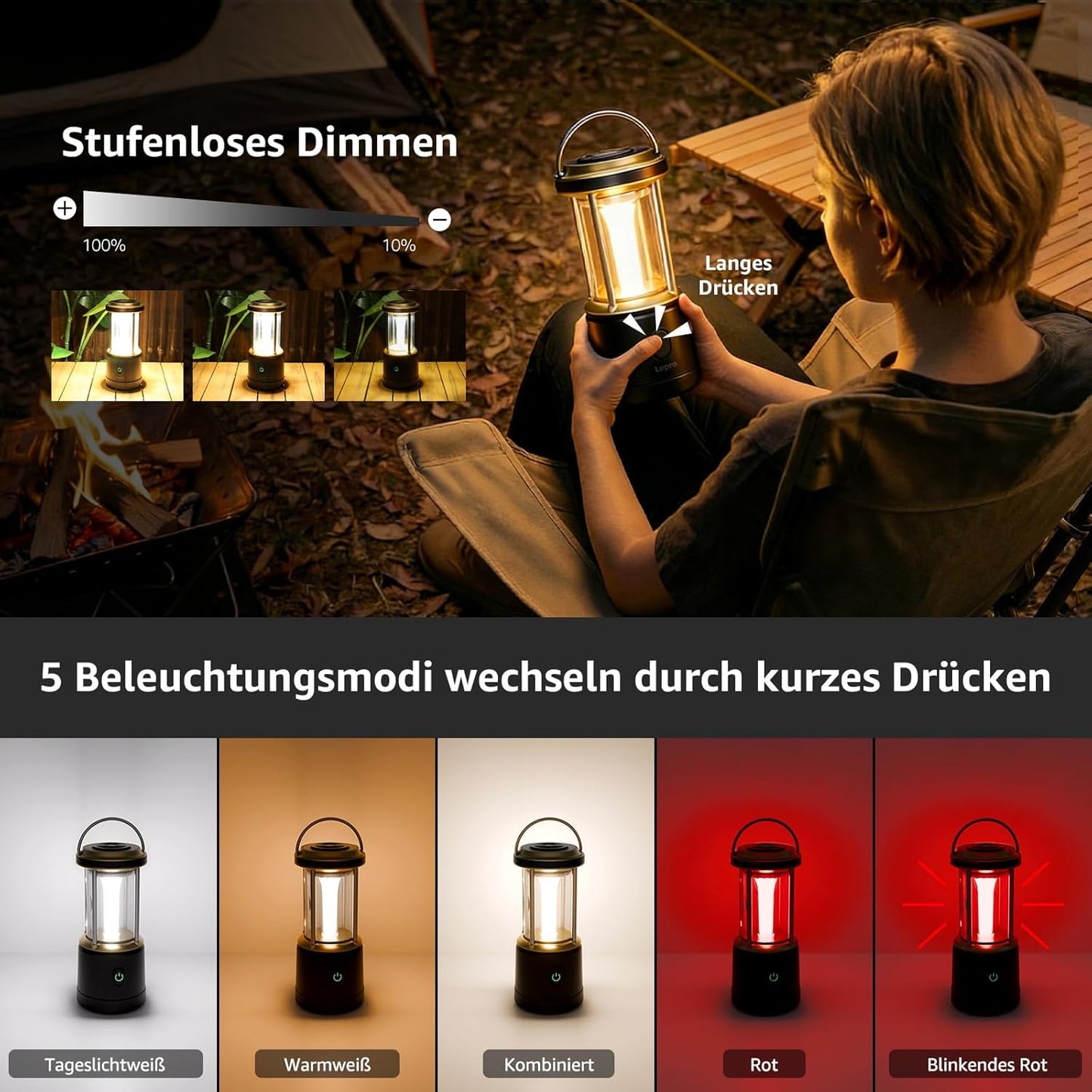 Lepro LED Campinglampe Batterie£¬Black