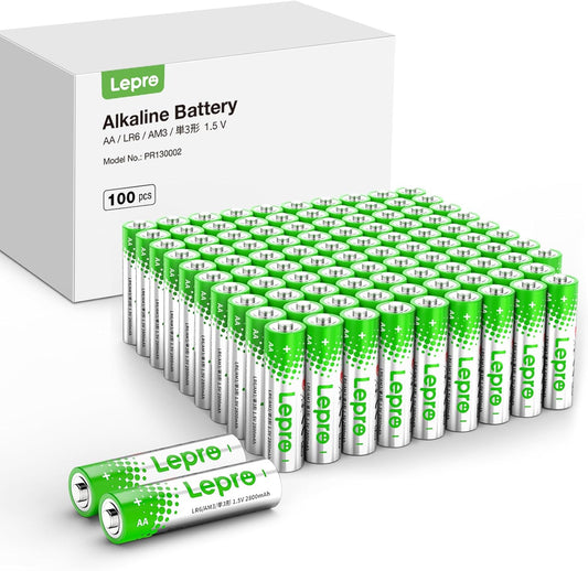 Lepro AA Batterien, 100 Stück, Alkaline Batterie AA mit 1.5V - Langlebig, Leistungsstark & Auslaufsicher, Ideal für Fernbedienungen, Spielzeug, Uhren, Taschenlampe UVM