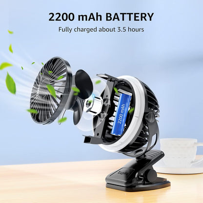 Lepro Camping Ventilator mit Licht, Campinglaterne mit Ventilator, Tragbar USB Ventilator, Zeltventilator mit Aufhängehaken, Wiederaufladbar USB-Ladeeingangslüfter für Outdoor, Camping, Büro, Grill