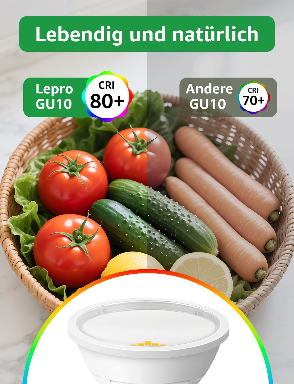 Lepro Energieklasse A GU10 LED Neutralwei? Lampe, 3.3W 4000K 590lm, Nicht Dimmbar Leuchtmittel, Energiesparendes GU 10 LED Spot, 100¡ã Abstrahlwinkel f¨¹r K¨¹che, Badezimmer, Arbeitsfl?che,10 Stuck
