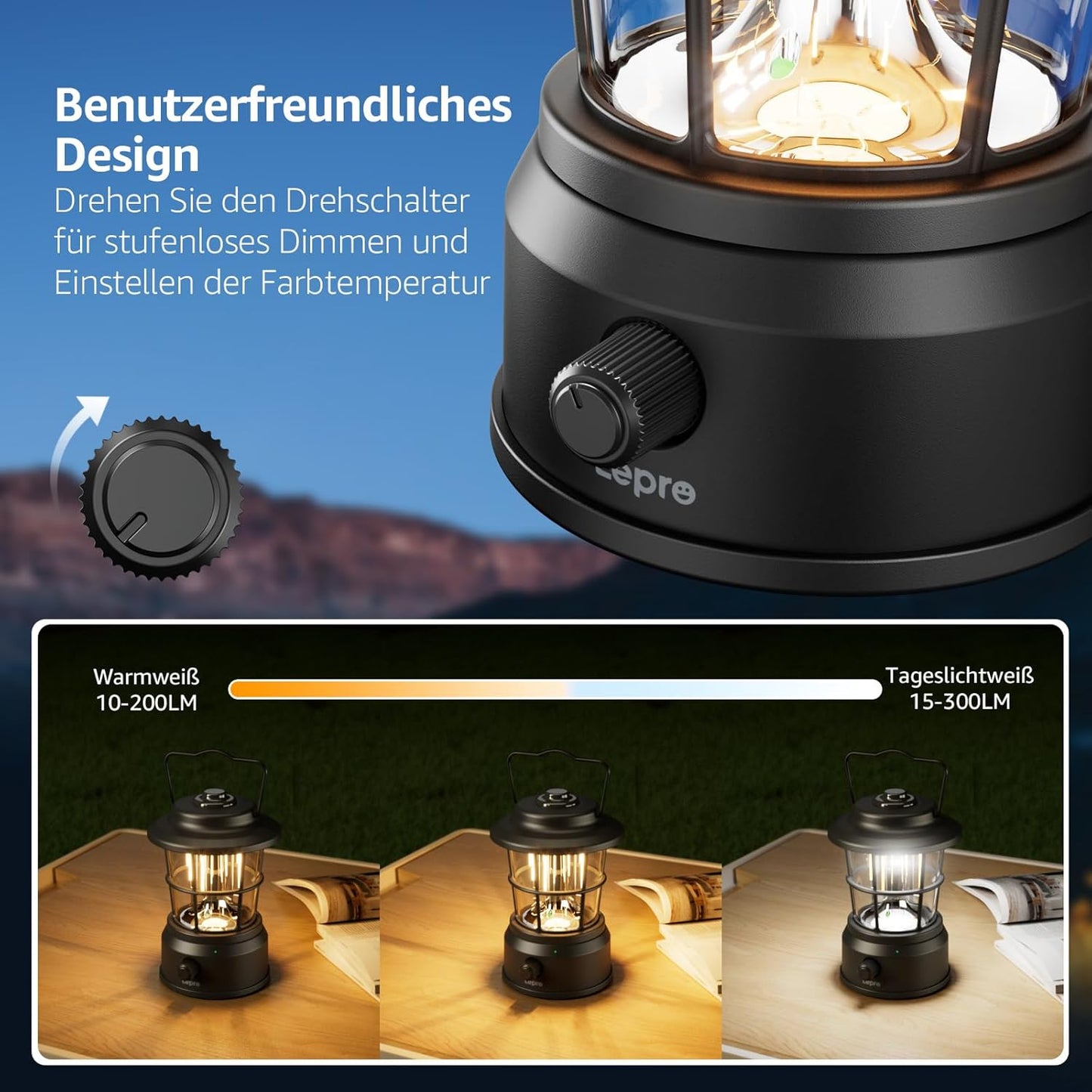 Lepro USB LED Campinglampe Schwarz