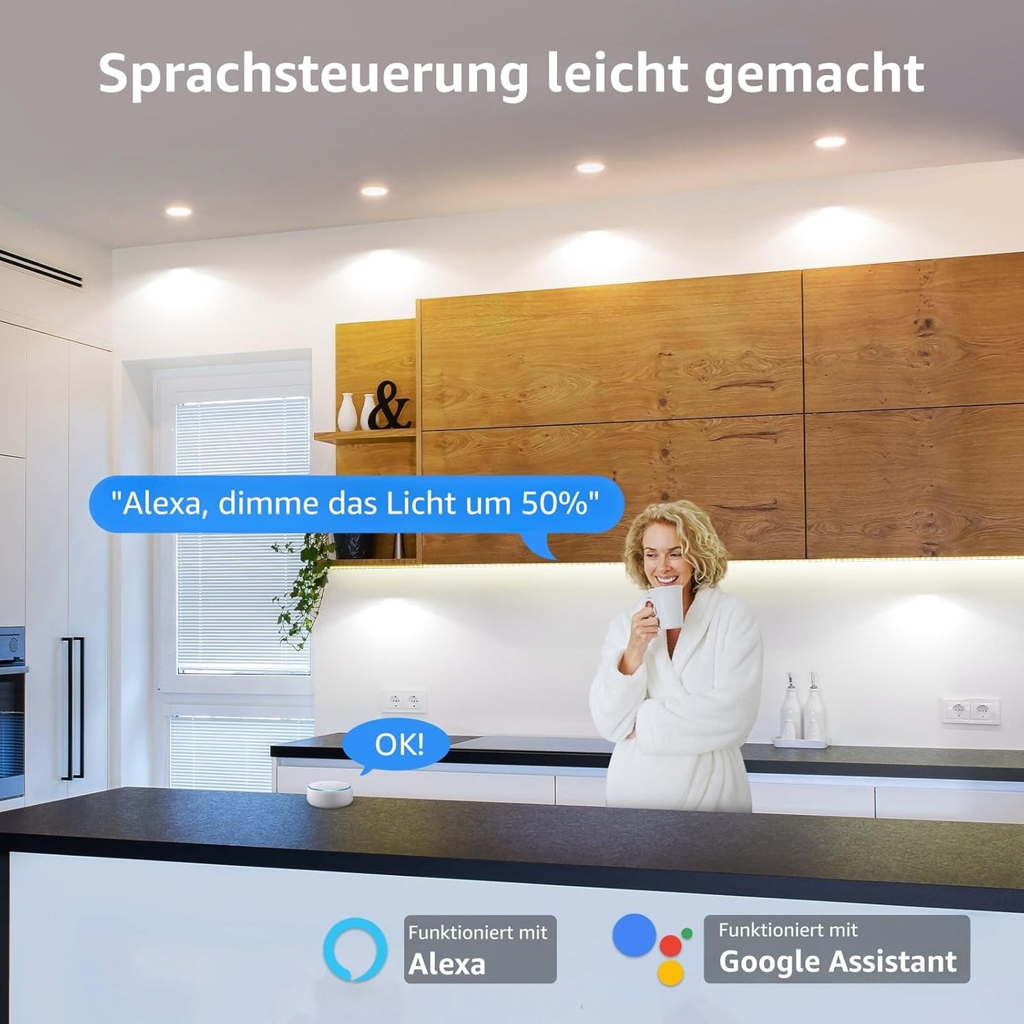 Lepro GU10 Smart Lampe, Wlan Alexa Glühbirnen, Wifi LED Leuchtmittel, 2 Pack (4.5W = 50W, Dimmbare Weiß 2700K-6500K per App oder Sprache), Kompatibel mit Alexa Echo, Google Home