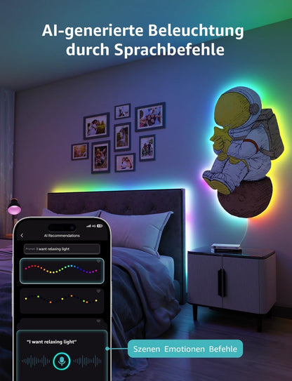 Lepro AI LED Streifen S1, MagicColor RGBIC 5M Smart LED Strip mit Personalisierter KI-Lichtdesigner, Musik-Sync, App-Steuerung kompatibel mit Alexa&Google Assistant, LED Lichterkette für Party&Gaming