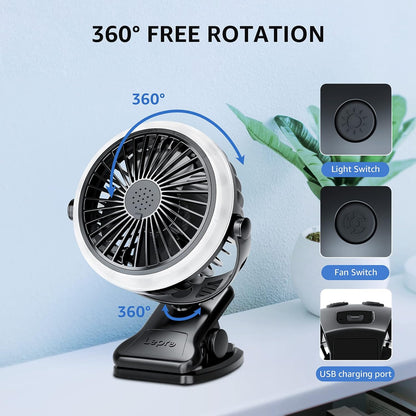 Lepro Camping Ventilator mit Licht, Campinglaterne mit Ventilator, Tragbar USB Ventilator, Zeltventilator mit Aufhängehaken, Wiederaufladbar USB-Ladeeingangslüfter für Outdoor, Camping, Büro, Grill