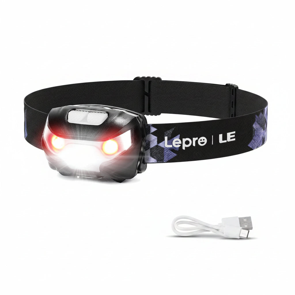 LE Stirnlampe LED Wiederaufladbar, USB Kopflampe 1300 Lux mit Rotlicht& 5 Lichtmodi, IPX4 Wasserdichte Mini Stirnlampe für Kinder Erwachsene, Superhell Headlight für Angeln Laufen [inkl. USB Kabel]