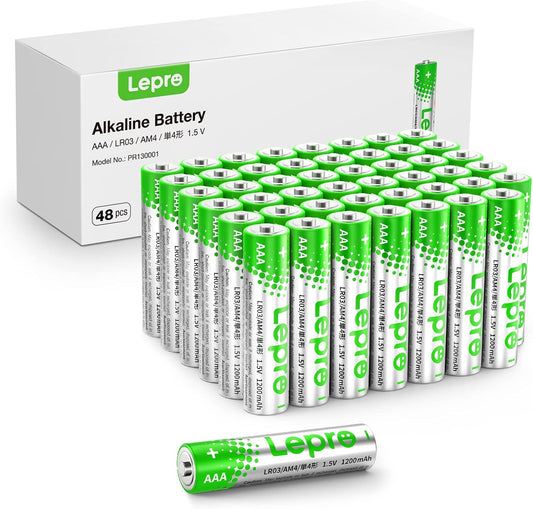 Lepro AAA Batterien, 48 Stück, Alkaline Batterie AAA mit 1.5V - Langlebig, Leistungsstark & Auslaufsicher, Ideal für Fernbedienungen, Spielzeug, Uhren, Taschenlampe UVM