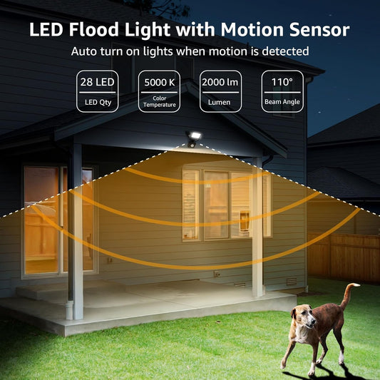 Lepro 20W LED Strahler mit Bewegungsmelder Außen, 1700LM Außenstrahler 5000K Kaltweiß Superhell Scheinwerfer, IP54 Wasserdicht Fluter, Ideale Aussenleuchte für Garten, Innenhöfe, Garage, Haus, Hotel