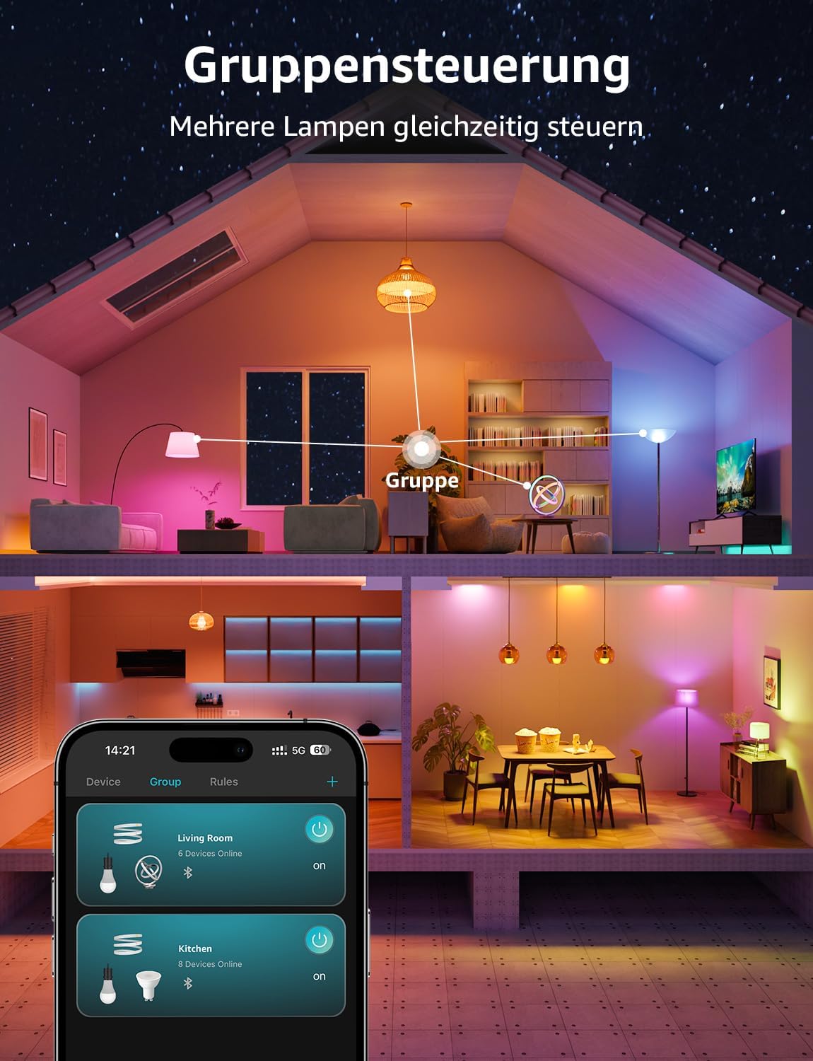 Lepro Al Smart Glühbirne B3, E27 WLAN/Bluetooth Smart Bulb 1521lm Dimmbar, Foto-zu-Licht, Personalisierter KI-Lichtdesigner, Sprachsteuerung/Musik Sync, Kompatibel mit Alexa/Google Assistant, 4 Stück