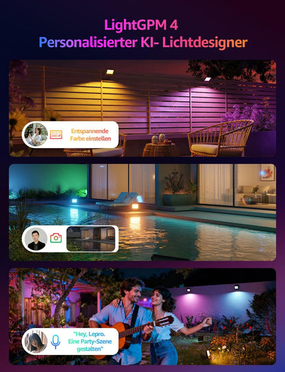 Lepro AI Smart 50W Led Strahler Außen F1, RGB Dimmbar Außenstrahler, Personalisierter KI-Lichtdesigner, Musik Sync/APP Sprachsteuerung, IP65 Wasserdicht Fluter für Garten, Kompatibel mit Alexa/Google