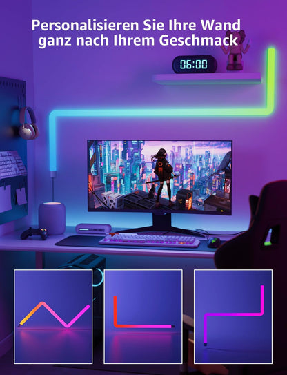 Lepro AI Glide Wall Light WL1, Wandleuchte mit Eingebautes Spracherkennung, Musik Sync, unterstützt Alexa & Google Assistant, KI-Lichtdesign-Assistent für Gaming Party Wand Deko, 6 Stück und 2 Ecke