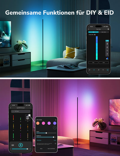 Lepro AI Smart Stehlampe Wohnzimmer OE1, Stehlampe Dimmbar, Sprachsteuerung/Musik Sync/DIY, Personalisierter KI-Lichtdesigner, Kompatibel mit Alexa/Google, 16 Millionen Farben