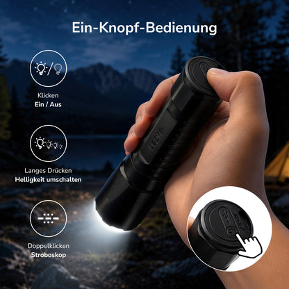 Lepro Taschenlampe LED Aufladbar, 5 Modi mit Speicherfunktion Mini Taschenlampe, Lange Akkulaufzeit, Taschenlampe Kinder IPX4 Wasserdicht für Camping, Outdoor-Aktivitäten und Notfälle [Energieklasse A++]