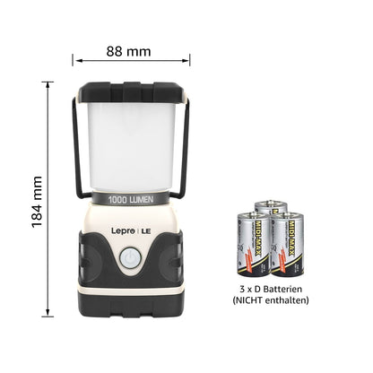 LE LED Campinglampe, Ultra Hell 1000 Lumen, 4 LeuchtmodiI Dimmbar Suchscheinwerfer, Batteriebetrieben Notfallleuchte für Stromausfällen, Wandern, Notfall, Ausfälle und so weiter, White