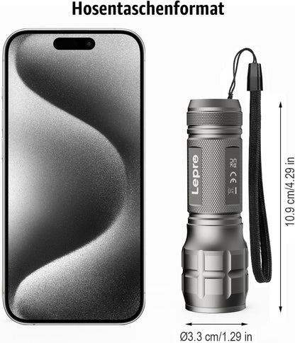 LE LED Taschenlampe (4er-Pack), Zoombare Flashlight für Kinder, Gunmetal | Extrem Hell Zoombare Mini Taschenlampen (Inklusive Batterie), Tragbare Wasserdichte Handlampe für Camping, Outdoor, Notfälle
