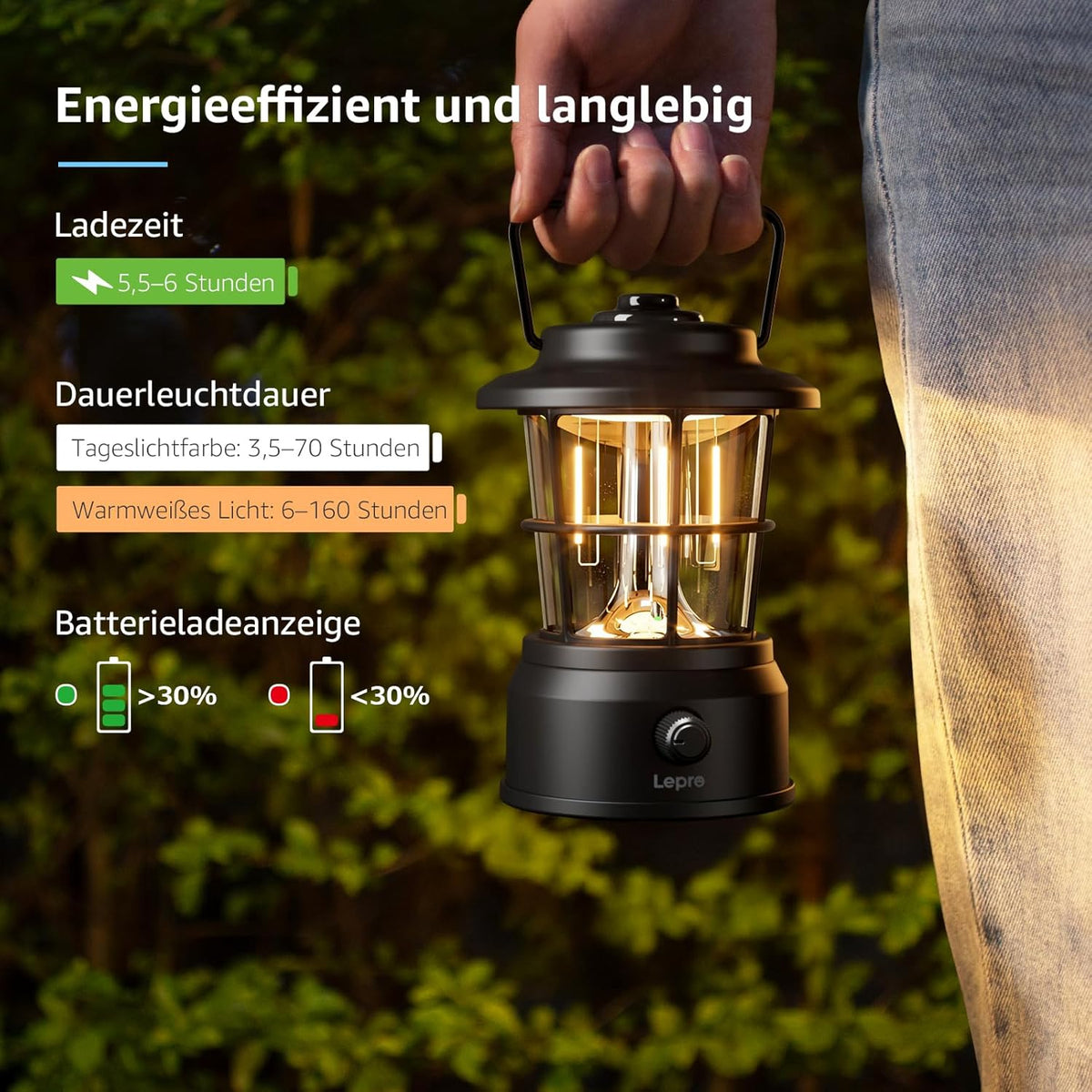 Lepro USB LED Campinglampe Schwarz