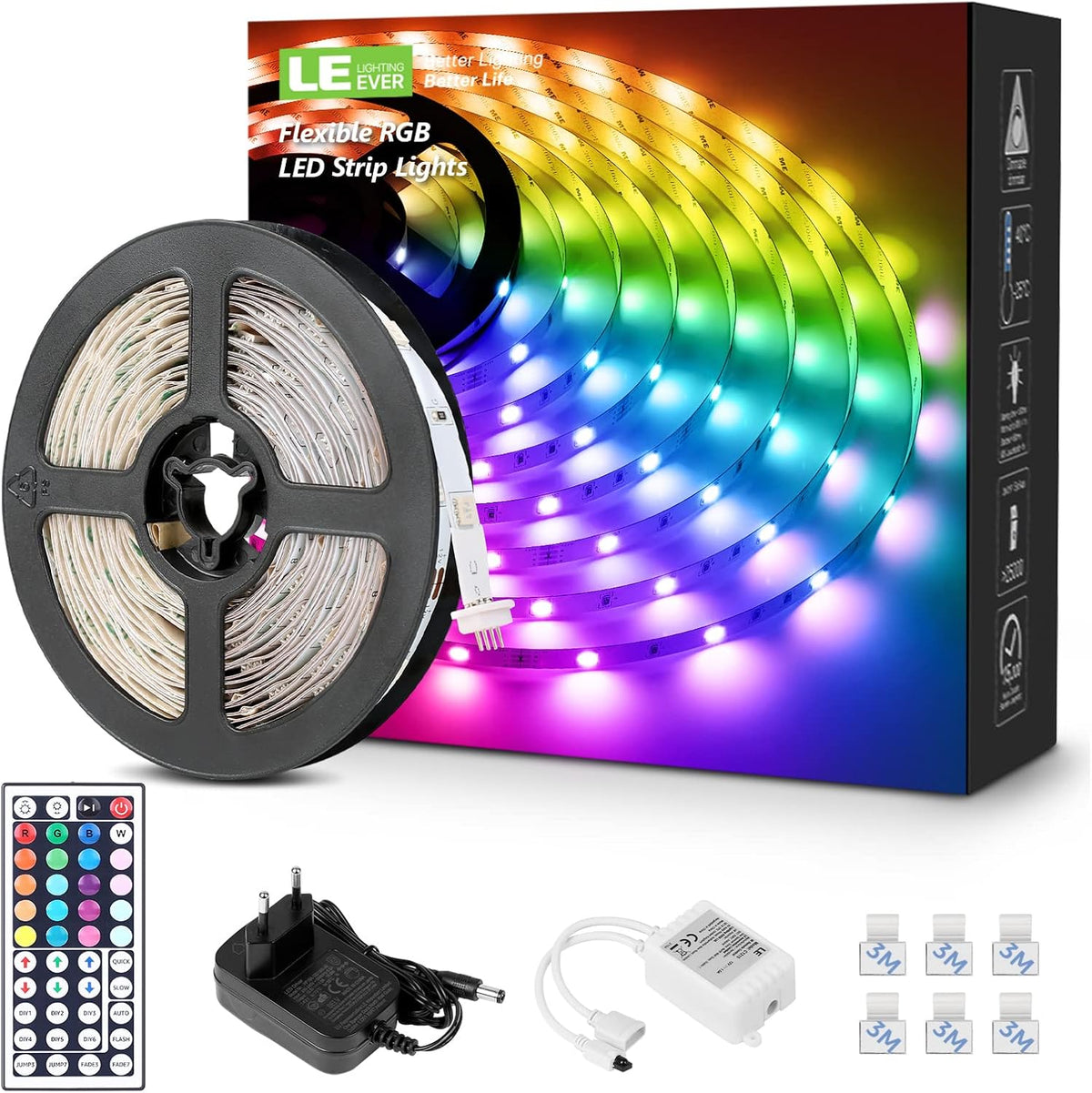 Lepro LED Strip 20M(2x10M) RGB Set, 5050 SMD 600 LEDs Streifen, 12V, LED Band Selbstklebend, Flexibel LED Lichtband, LED Lichterkette IP20, LED Leiste Kette Dimmbar, Netzteil und Controller enthalten