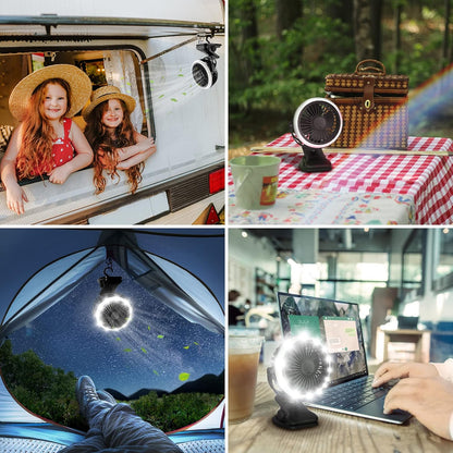 Lepro Camping Ventilator mit Licht, Campinglaterne mit Ventilator, Tragbar USB Ventilator, Zeltventilator mit Aufhängehaken, Wiederaufladbar USB-Ladeeingangslüfter für Outdoor, Camping, Büro, Grill