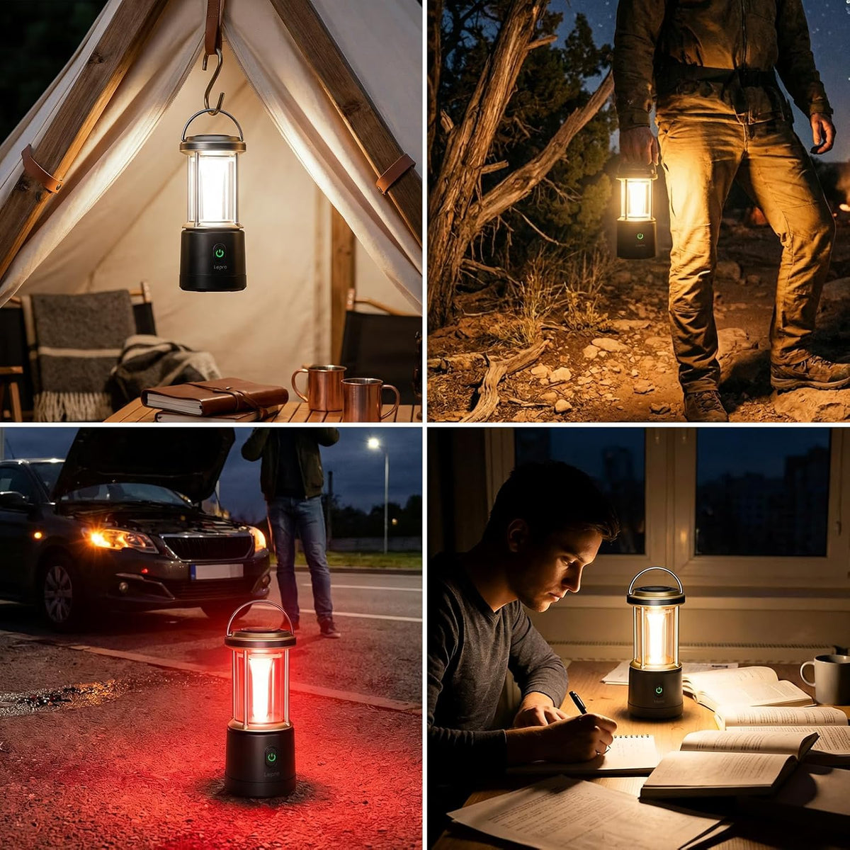 Lepro LED-Campinglampe, 1100 Lumen, 5 Leuchtmodi, helligkeitsverstellbarer Suchscheinwerfer, IPX4 wasserdichte batteriebetriebene Notfallleuchte, geeignet f¨¹r Stromausf?lle, Wanderungen£¬Black