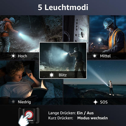Lepro Taschenlampe LED Aufladbar, USB A-C Klein Taschenlampe Extrem Hell, 5 Lichtmodi, IPX4 Wasserdicht, Zoombare Flashlight f¨¹r Kinder, Camping, Wandern, Notf?lle (2er-Pack)
