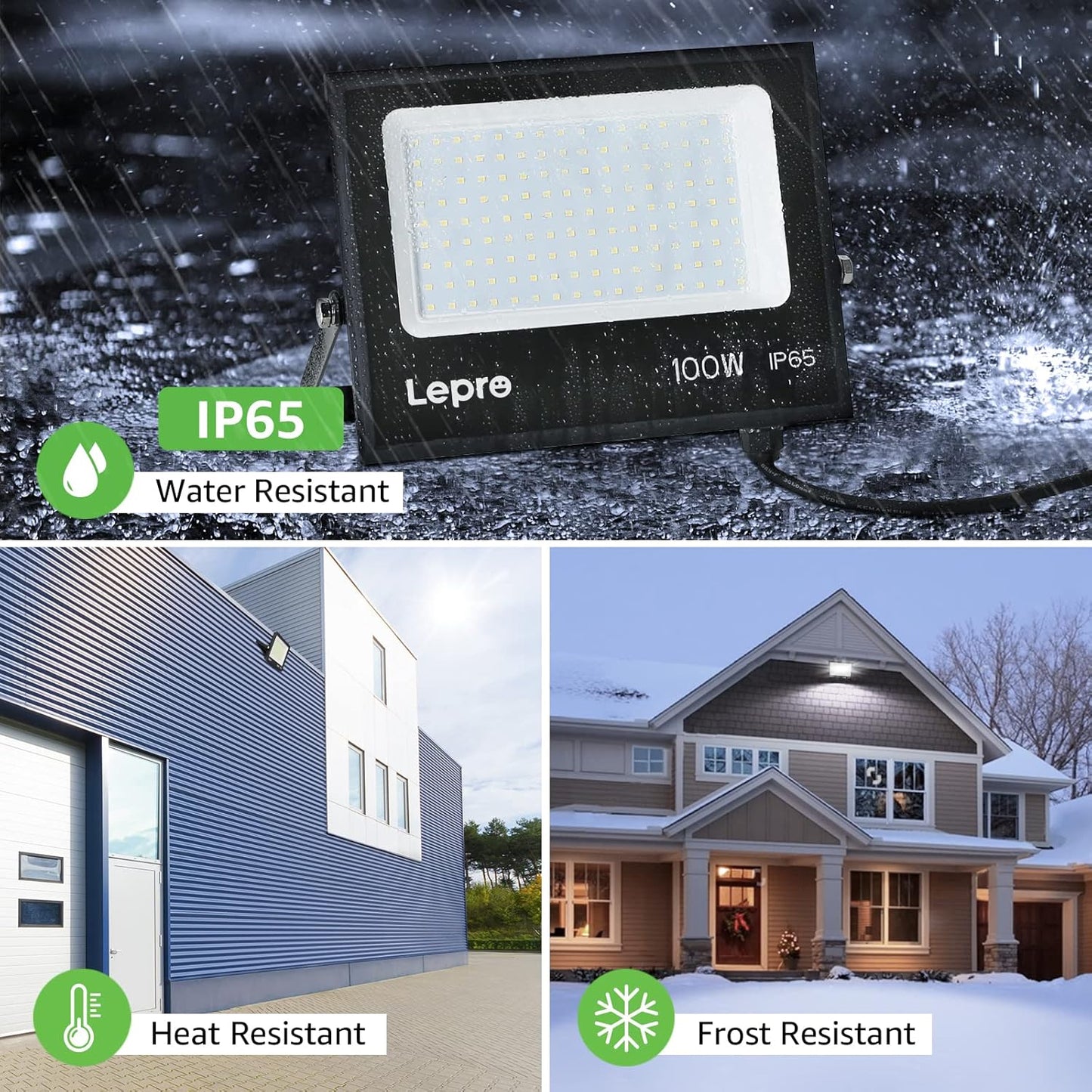 Lepro LED Strahler Außen, 100W LED Fluter Superhell Außenstrahler 12000LM, IP65 Wasserdicht 6500K Scheinwerfer Flutlicht mit 2835 SMD LEDs, Außenlampe für Garten, Innenhöfe, Garage, Hotel, Sportplatz