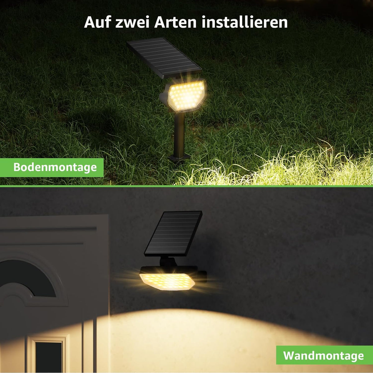 Lepro Solarlampen für Außen Garten, IP65 Solar Gartenleuchten mit Drehbaren Solar Panel, 2-in-1 Solarleuchten mit 2 Beleuchtungsmodi, 43LED Solar Strahler Wegeleuchten Aussen, 2 Stück, Warmweiß