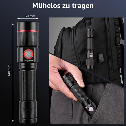 Lepro Taschenlampe LED Aufladbar, USB A-C Klein Taschenlampe Extrem Hell, 5 Lichtmodi, IPX4 Wasserdicht, Zoombare Flashlight f¨¹r Kinder, Camping, Wandern, Notf?lle