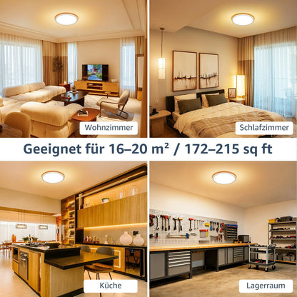 Lepro Deckenlampe 24W, IP44 Wasserfest Deckenleuchte，3000K 2400LM Badezimmer Lampe, Warmweiß Deckenleuchte Badezimmer, ideal Badezimmerlampe Decke für Bad Schlafzimmer Flur Küche Wohnzimmer, Ø29.3cm