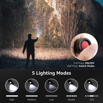 Lepro LED Taschenlampe, LE2000 Extrem Hell Klein Taschenlampen Batteriebetrieben mit 5 Modi, Zoombare Camping Handlampe, wasserdichte praktische Flashlight für Outdoor, Wandern, Angeln, Gassigehen