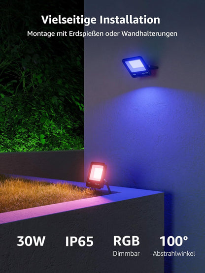 Lepro AI Smart 50W Led Strahler Außen F1, RGB Dimmbar Außenstrahler, Personalisierter KI-Lichtdesigner, Musik Sync/APP Sprachsteuerung, IP65 Wasserdicht Fluter für Garten, Kompatibel mit Alexa/Google