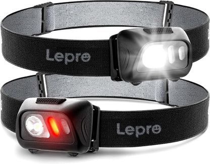 Lepro Stirnlampe, LED Kopflampe 1500 Lux mit Rotlicht & 6 Lichtmodi, IPX4 wasserdichte Mini Batteriebetrieben Stirnlampen für Kinder Erwachsene, Superhell Headlight für Angeln Laufen, 2 Stück