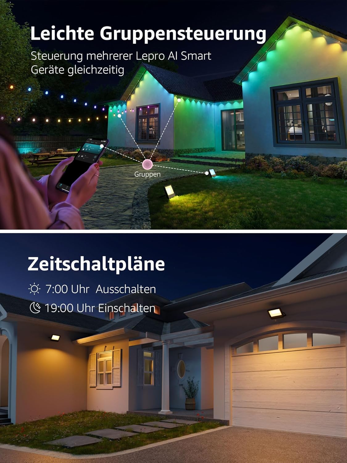 Lepro AI Smart 50W Led Strahler Außen F1, RGB Dimmbar Außenstrahler, Personalisierter KI-Lichtdesigner, Musik Sync/APP Sprachsteuerung, IP65 Wasserdicht Fluter für Garten, Kompatibel mit Alexa/Google