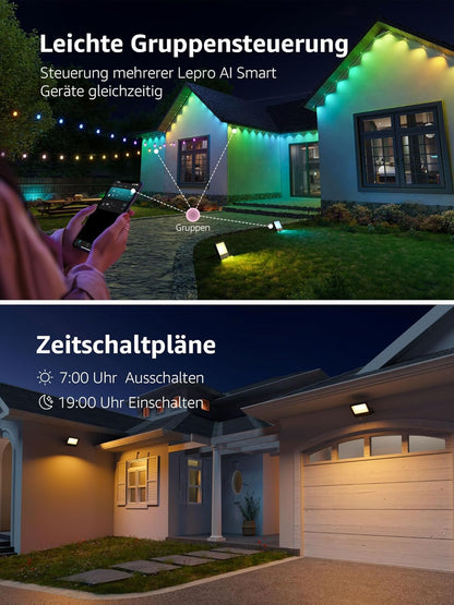 Lepro AI Smart 50W Led Strahler Außen F1, RGB Dimmbar Außenstrahler, Personalisierter KI-Lichtdesigner, Musik Sync/APP Sprachsteuerung, IP65 Wasserdicht Fluter für Garten, Kompatibel mit Alexa/Google