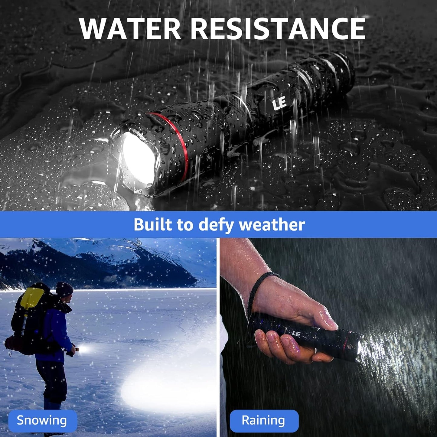 LE LED Taschenlampe Aufladbar USB, Extrem Hell 15000 Lux OSRAM P9 Taschenlampen, IPX4 Wasserdicht Zoombare Handlampe mit 5 Modi, Wiederaufladbare Taktische Taschenlampe für Camping, Outdoor, Wandern