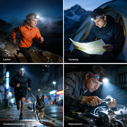 Lepro 3W Stirnlampe LED Wiederaufladbar, Doppelte Stromversorgung Kopflampe mit USB-C und 3 AAA (Nicht Enthalten), 10 Modi & Rotlicht, IPX4 Wasserdicht, Leicht Stirnlampen Ideal für Camping