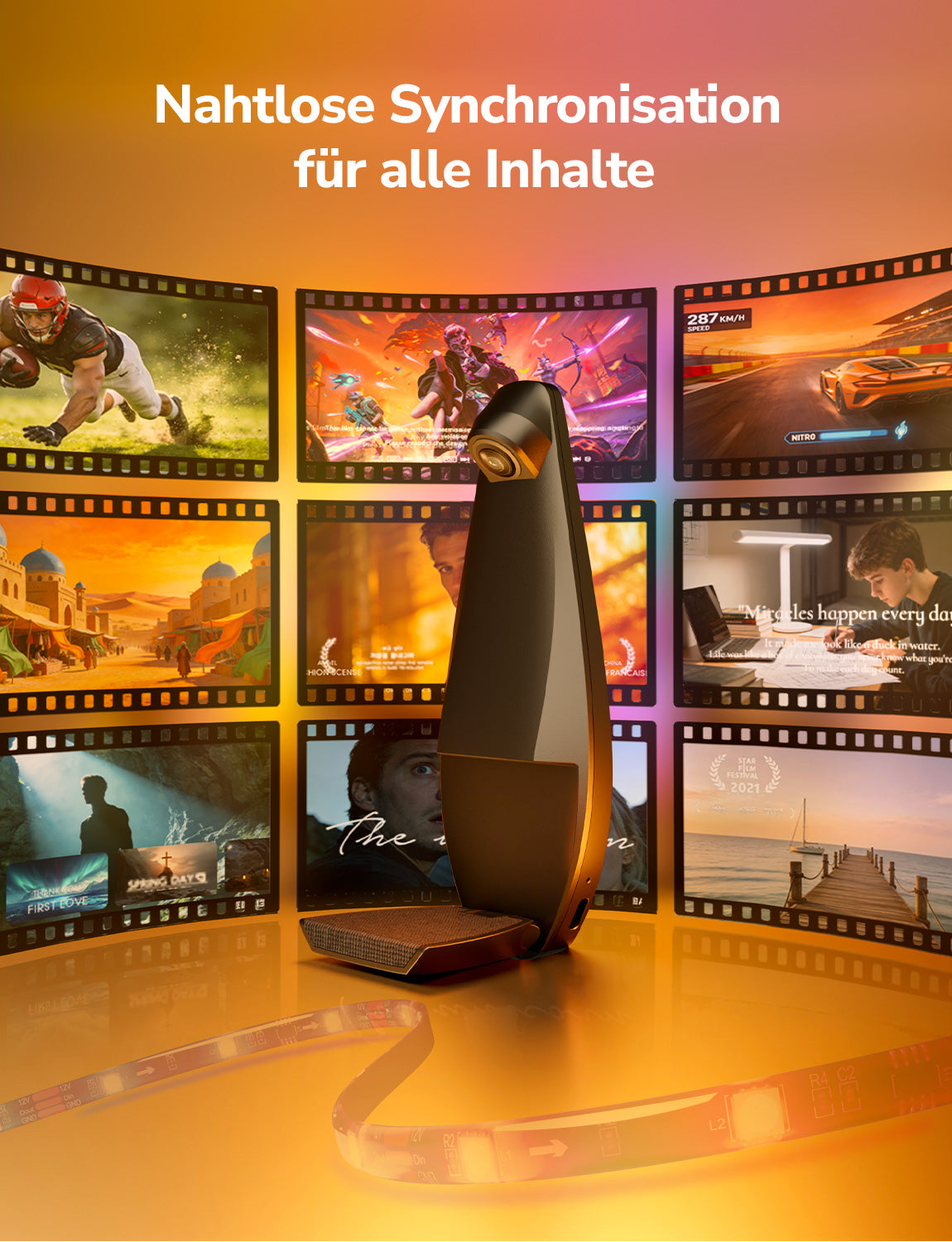 Lepro STV1 AI Smart TV Hintergrundbeleuchtung mit Kamera,LED Streifen für TVs, Geringe Latenz/Musiksynchronisation/Sprach und App-Steuerung RGBIC led Strip mit Ultraweitwinkelobjektiv