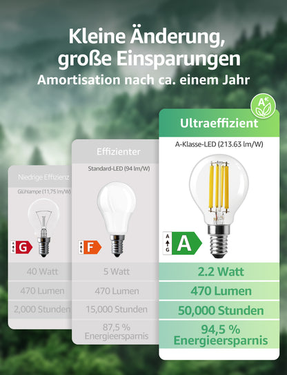 Lepro Energieklasse A E14 LED warmweiss Lampe 2.2W 470 Lumen P45 2700K Warmweiß LED Glühbirne,entspricht 40W Glühlampe,300° Abstrahlwinkel Nicht Dimmbar Energiesparlampe