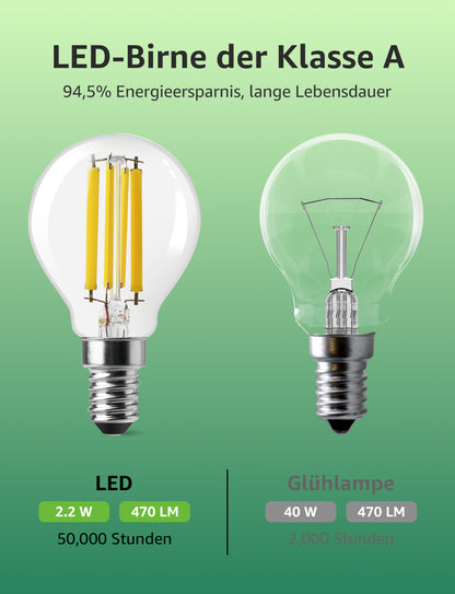 Lepro Energieklasse A E14 LED warmweiss Lampe 2.2W 470 Lumen P45 2700K Warmweiß LED Glühbirne,entspricht 40W Glühlampe,300° Abstrahlwinkel Nicht Dimmbar Energiesparlampe