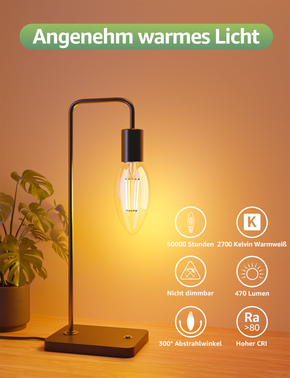 Lepro Energieklasse A E14 LED warmweiss Lampe 2.2W 470 Lumen C35 2700K Warmweiß LED Glühbirne, entspricht 40W Glühlampe, 300° Abstrahlwinkel Nicht Dimmbar Energiesparlampe