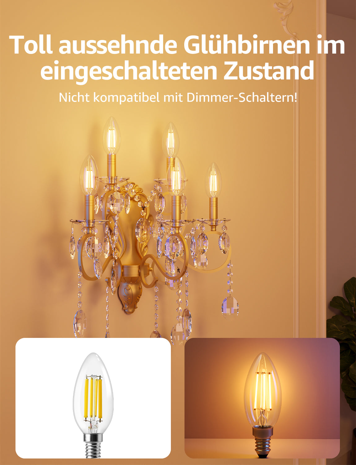 Lepro Energieklasse A E14 LED warmweiss Lampe 2.2W 470 Lumen C35 2700K Warmweiß LED Glühbirne, entspricht 40W Glühlampe, 300° Abstrahlwinkel Nicht Dimmbar Energiesparlampe