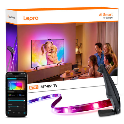 Lepro STV1 AI Smart TV Hintergrundbeleuchtung mit Kamera,LED Streifen für TVs, Geringe Latenz/Musiksynchronisation/Sprach und App-Steuerung RGBIC led Strip mit Ultraweitwinkelobjektiv