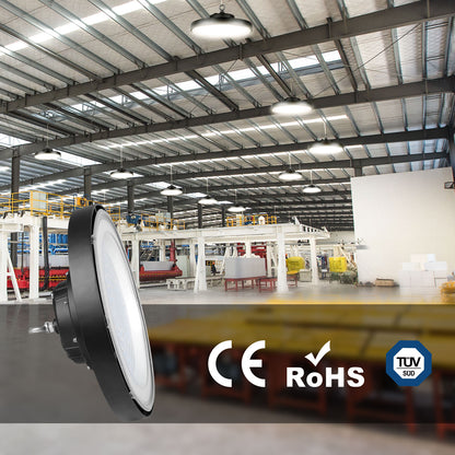 200W LED Hallenstrahler, 140lm/W, IP65 & IK08, 4000K Neutralweiß, Entspricht 500W Halogen, UFO High Bay Licht für Lager, Einzelhandel, Stadien, 5 Jahre Garantie